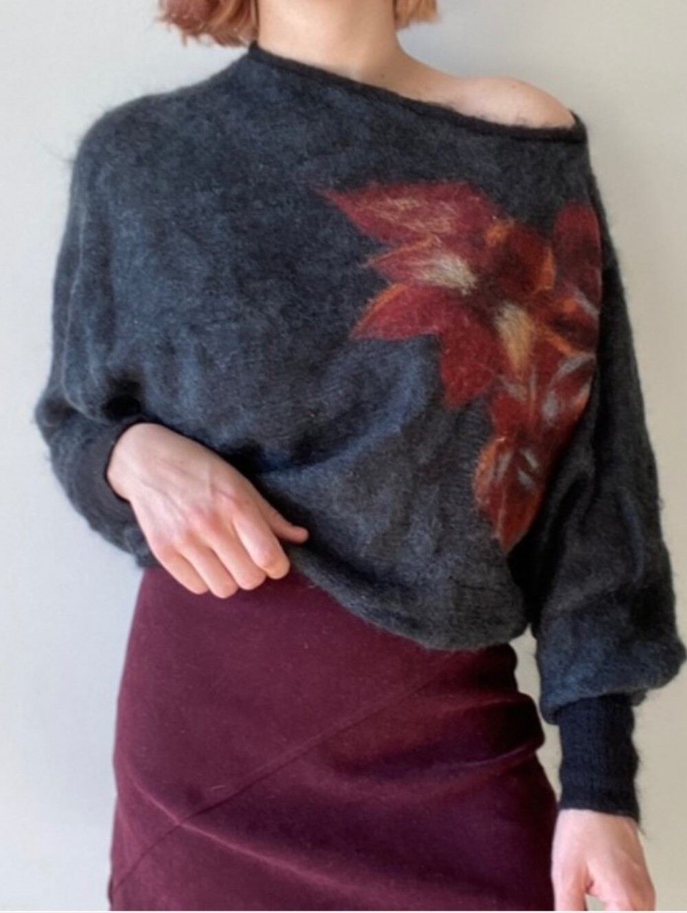 Anthropologie Troubador Felted Floral Mohair Blend Asymmetrical Sweater
